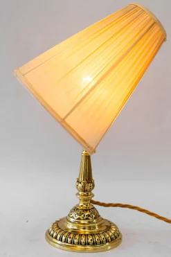 New Pamono Historistic Brass Table Lamp with Fabric Shade, Vienna, 1890s