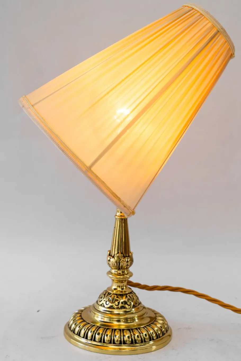 New Pamono Historistic Brass Table Lamp with Fabric Shade, Vienna, 1890s