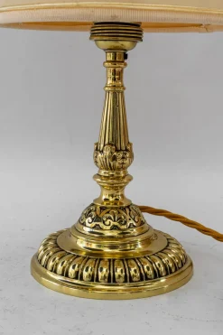 New Pamono Historistic Brass Table Lamp with Fabric Shade, Vienna, 1890s