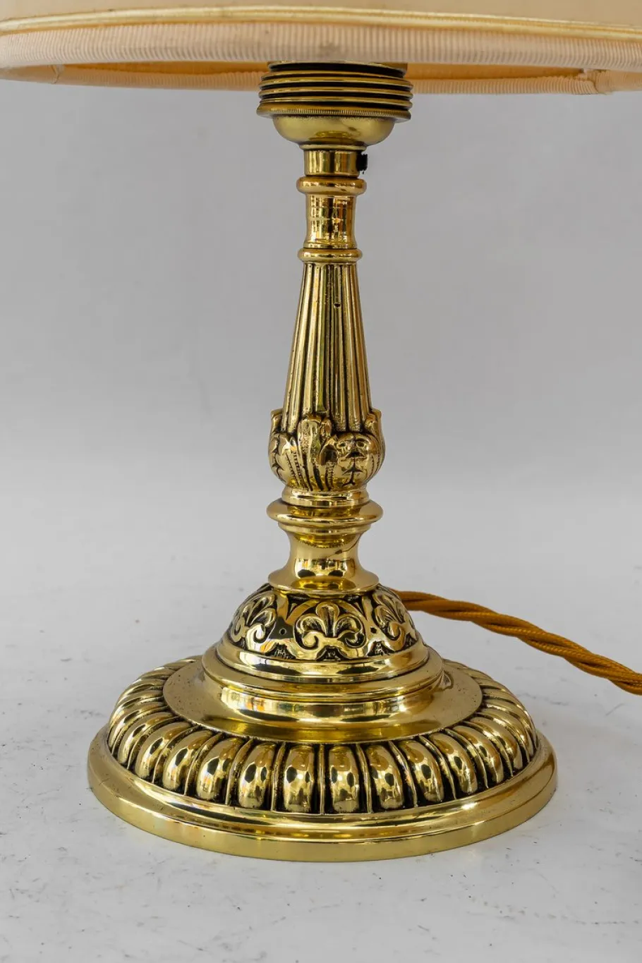 New Pamono Historistic Brass Table Lamp with Fabric Shade, Vienna, 1890s