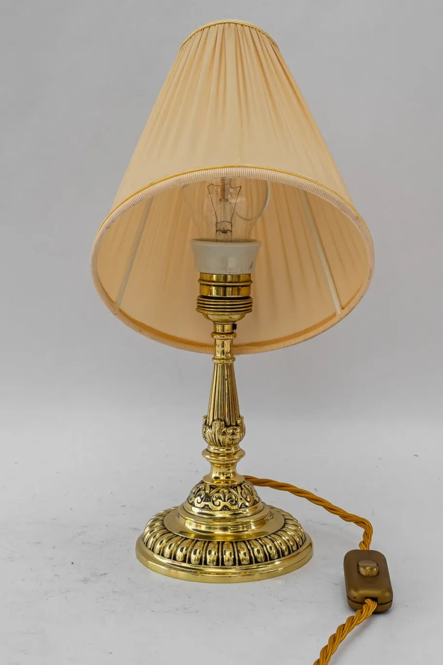 New Pamono Historistic Brass Table Lamp with Fabric Shade, Vienna, 1890s