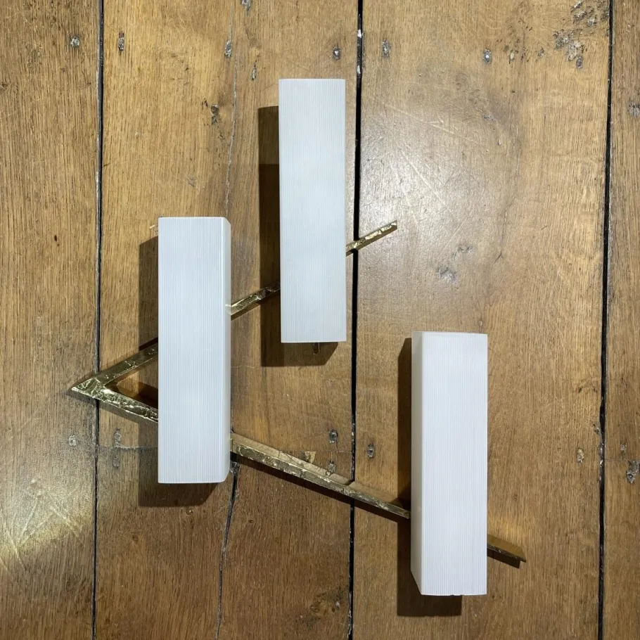 New Pamono Hollywood Regency Asymmetrical Bronze and Opaline Glass Sconces from Maison Arlus, 1970s, Set of 2