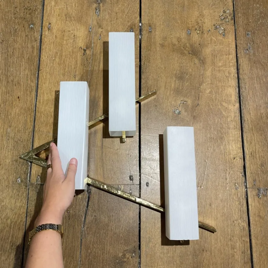 New Pamono Hollywood Regency Asymmetrical Bronze and Opaline Glass Sconces from Maison Arlus, 1970s, Set of 2