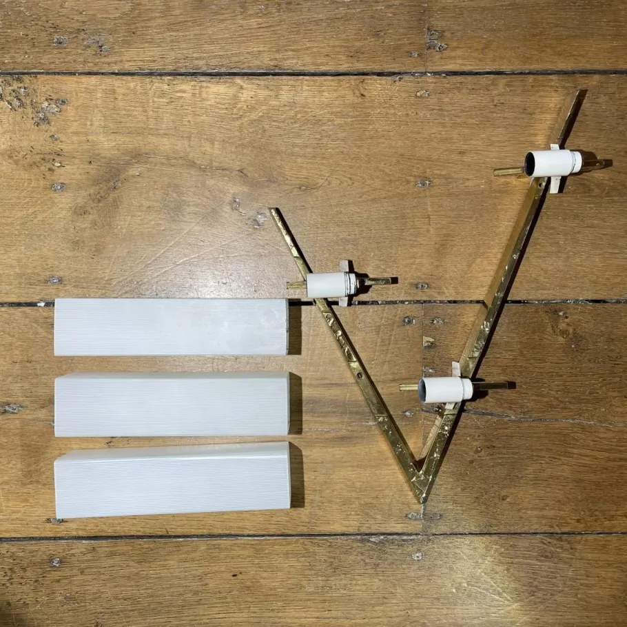 New Pamono Hollywood Regency Asymmetrical Bronze and Opaline Glass Sconces from Maison Arlus, 1970s, Set of 2