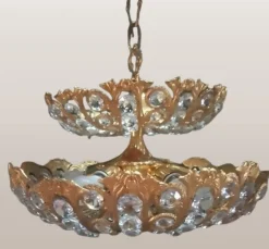 New Pamono Hollywood Regency Brass and Crystal Chandelier by Peris Andreu, 1970s