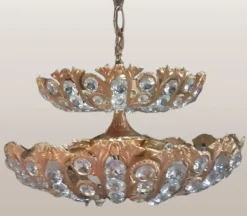 New Pamono Hollywood Regency Brass and Crystal Chandelier by Peris Andreu, 1970s