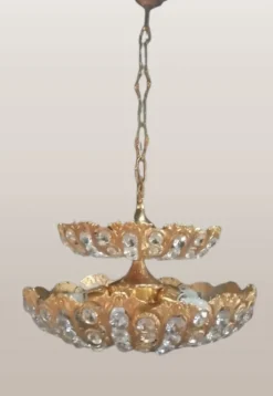 New Pamono Hollywood Regency Brass and Crystal Chandelier by Peris Andreu, 1970s