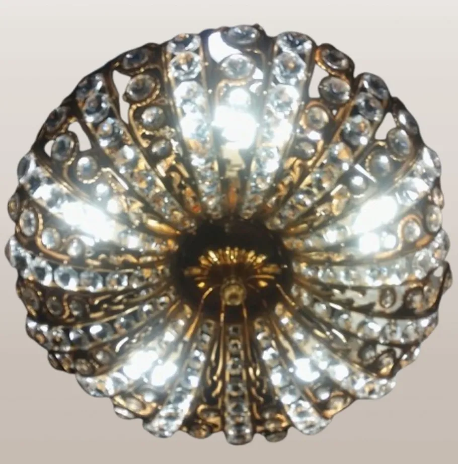 New Pamono Hollywood Regency Brass and Crystal Chandelier by Peris Andreu, 1970s