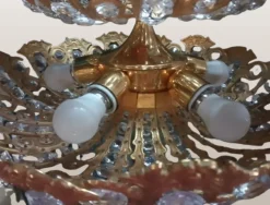 New Pamono Hollywood Regency Brass and Crystal Chandelier by Peris Andreu, 1970s