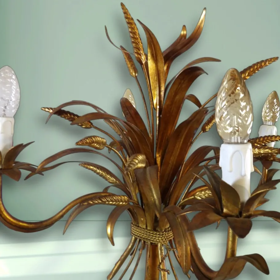 Sale Pamono Hollywood Regency Floor Lamp with Wheat Motif in Gold Leaf by Hans Kögl