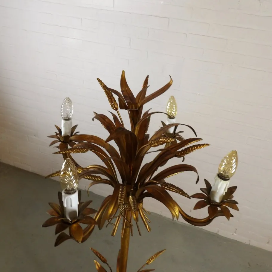 Sale Pamono Hollywood Regency Floor Lamp with Wheat Motif in Gold Leaf by Hans Kögl