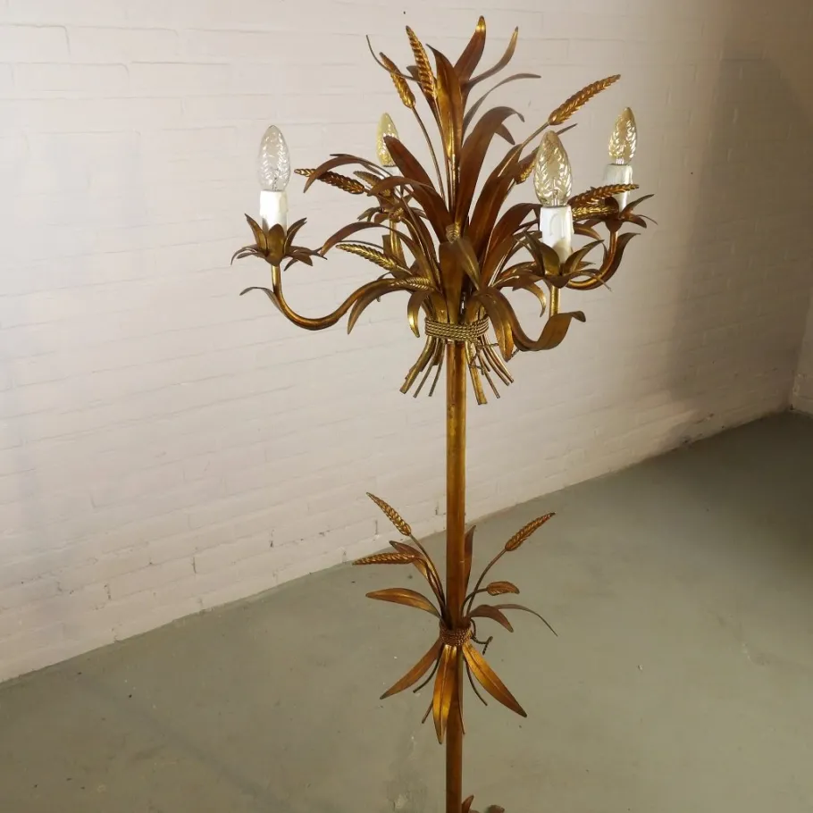 Sale Pamono Hollywood Regency Floor Lamp with Wheat Motif in Gold Leaf by Hans Kögl