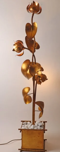 New Pamono Hollywood Regency Floral Floor Lamp attributed to Hans Kögel