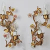 Clearance Pamono Hollywood Regency Gilded Wall Lamp with Porcelain Roses, 1960s, Set of 2