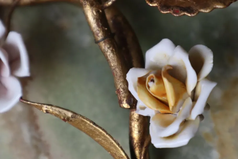 Clearance Pamono Hollywood Regency Gilded Wall Lamp with Porcelain Roses, 1960s, Set of 2