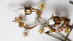 Clearance Pamono Hollywood Regency Gilded Wall Lamp with Porcelain Roses, 1960s, Set of 2