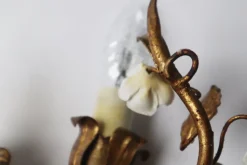 Clearance Pamono Hollywood Regency Gilded Wall Lamp with Porcelain Roses, 1960s, Set of 2