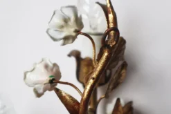 Clearance Pamono Hollywood Regency Gilded Wall Lamp with Porcelain Roses, 1960s, Set of 2