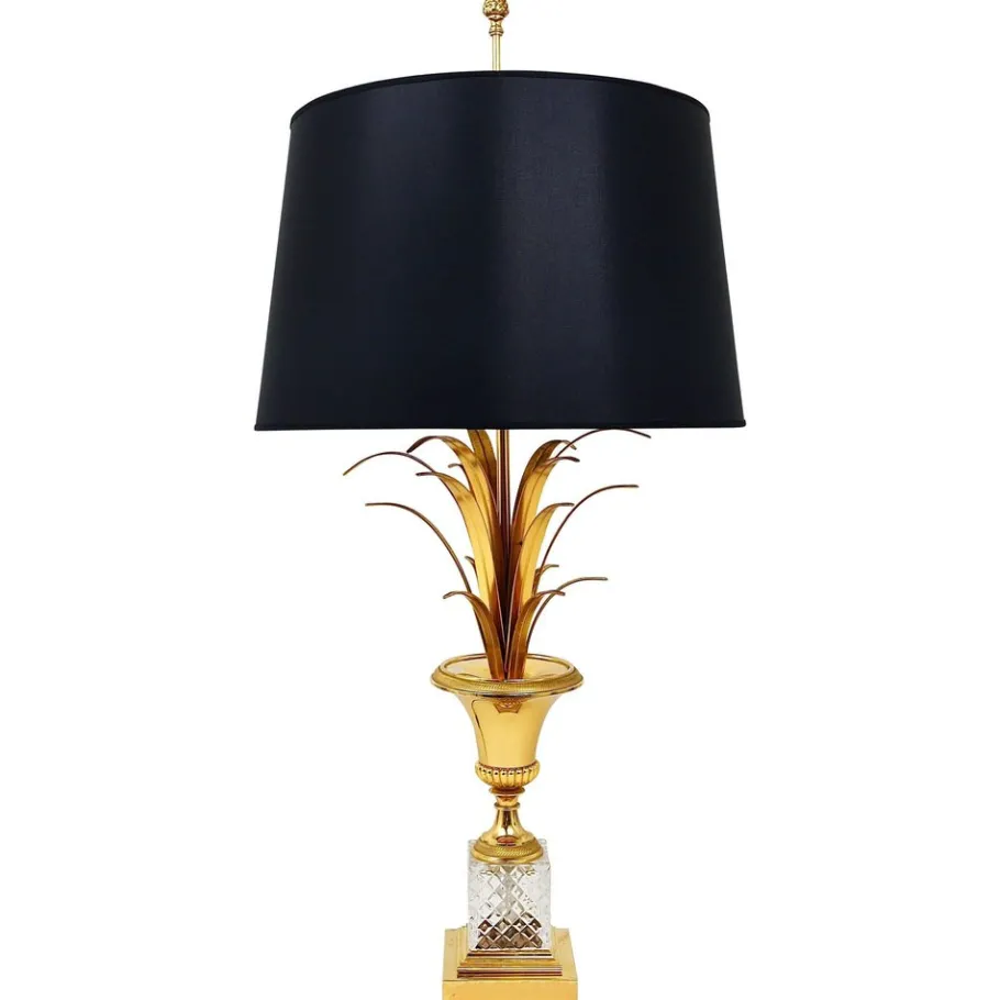 Sale Pamono Hollywood Regency Gilt Brass and Glass Pineapple Leaf Table Lamp by Maison Charles, France, 1970s