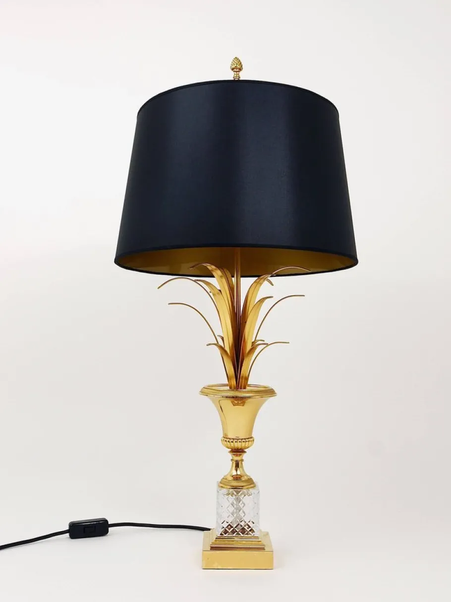 Sale Pamono Hollywood Regency Gilt Brass and Glass Pineapple Leaf Table Lamp by Maison Charles, France, 1970s