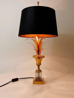 Sale Pamono Hollywood Regency Gilt Brass and Glass Pineapple Leaf Table Lamp by Maison Charles, France, 1970s