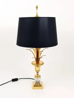 Sale Pamono Hollywood Regency Gilt Brass and Glass Pineapple Leaf Table Lamp by Maison Charles, France, 1970s