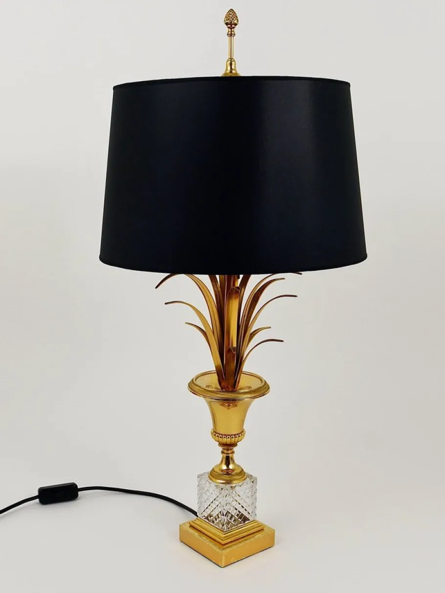 Sale Pamono Hollywood Regency Gilt Brass and Glass Pineapple Leaf Table Lamp by Maison Charles, France, 1970s