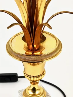Sale Pamono Hollywood Regency Gilt Brass and Glass Pineapple Leaf Table Lamp by Maison Charles, France, 1970s