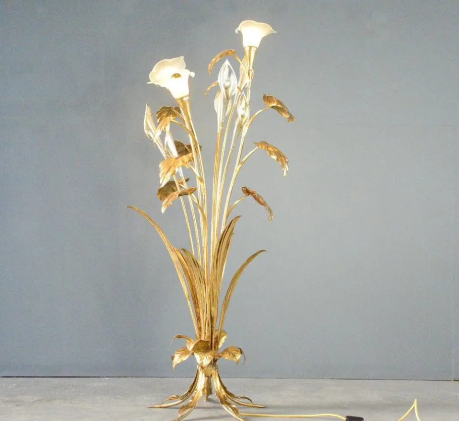 Clearance Pamono Hollywood Regency Gold Leaf Floor Lamp by Hans Kögl, 1960s