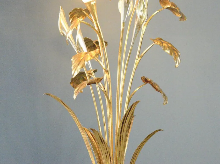 Clearance Pamono Hollywood Regency Gold Leaf Floor Lamp by Hans Kögl, 1960s