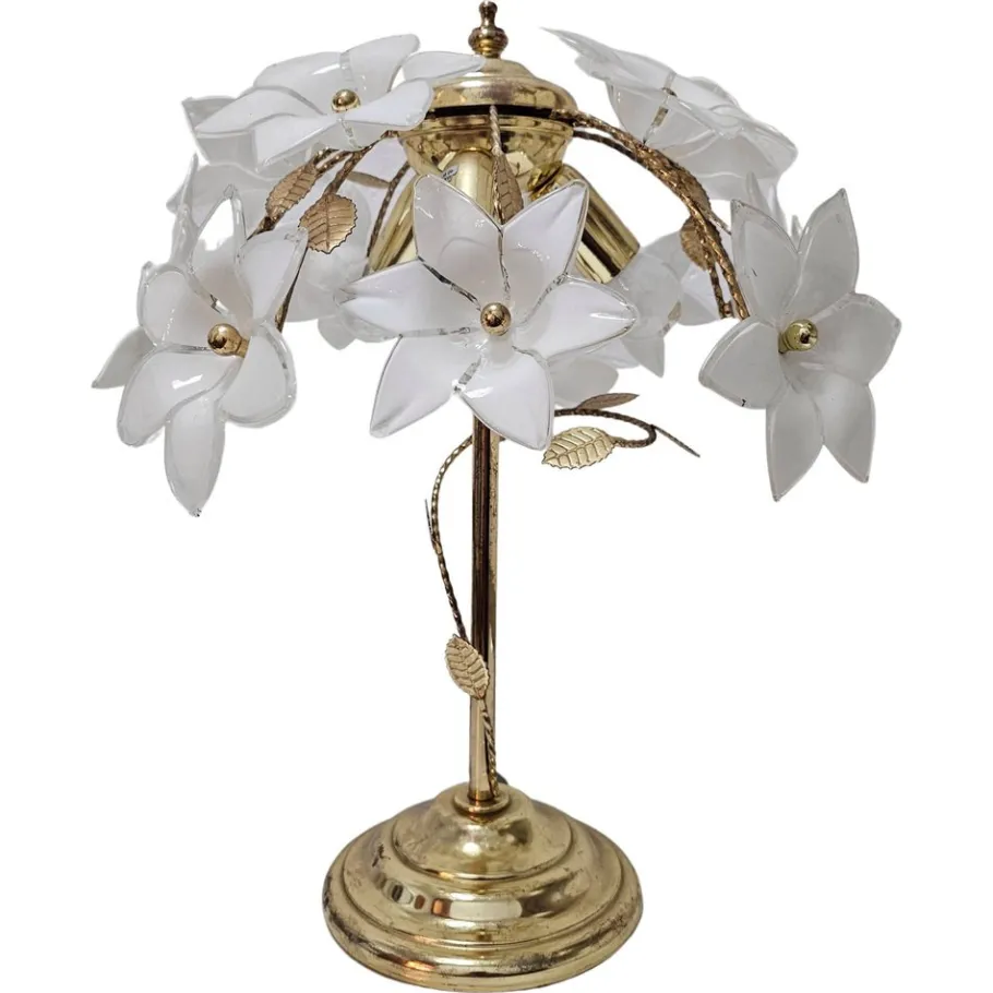 Sale Pamono Hollywood Regency Murano Glass Floral Table Lamp, Italy, 1970s