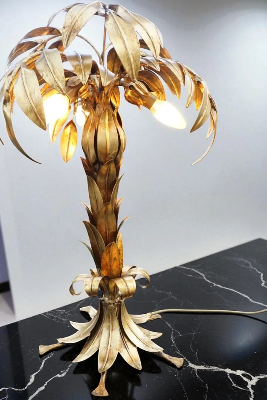 Pamono Hollywood Regency Palm Tree Table Lamp by Hans Kögl, 1980s