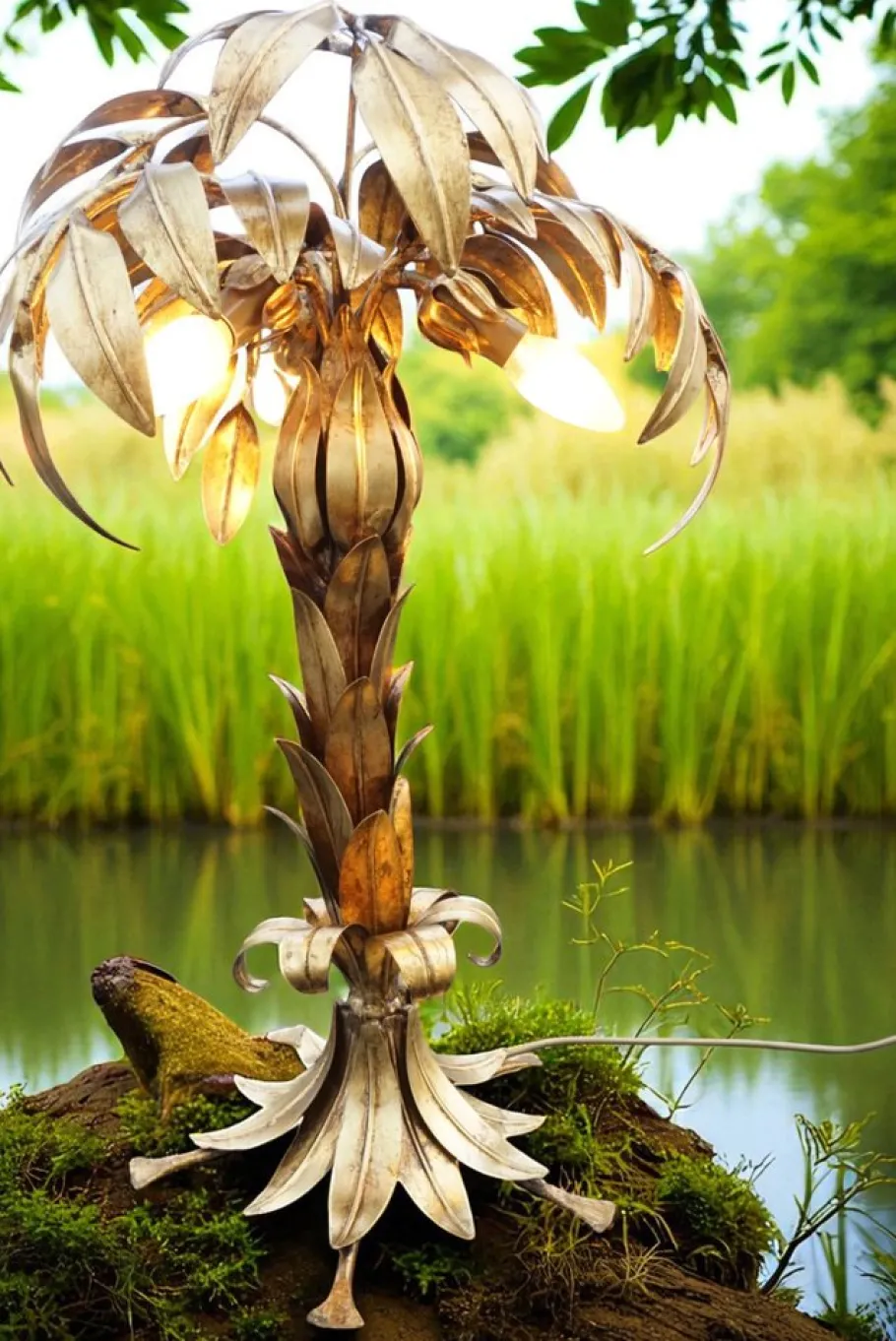 Pamono Hollywood Regency Palm Tree Table Lamp by Hans Kögl, 1980s