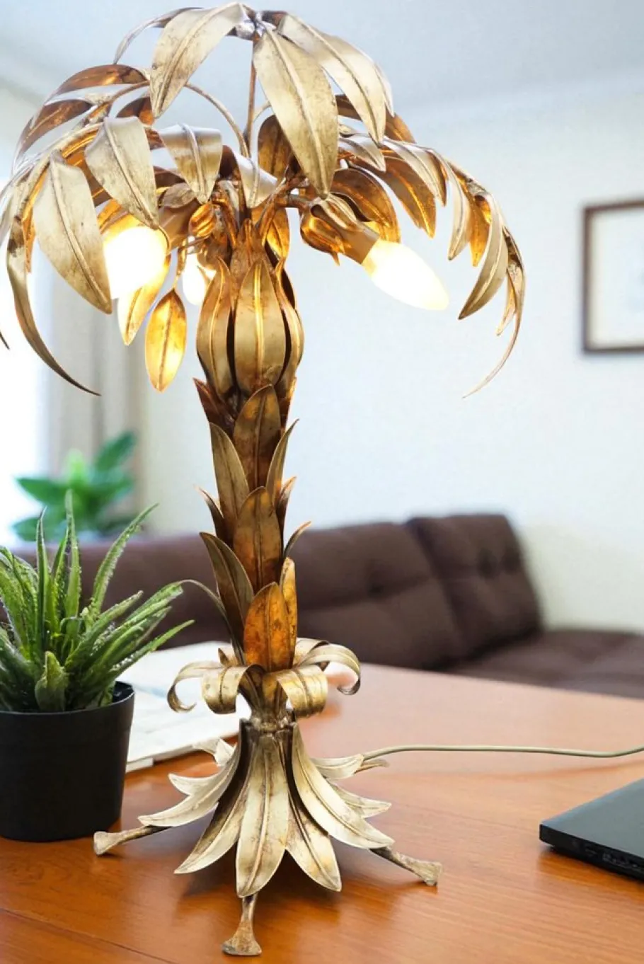 Pamono Hollywood Regency Palm Tree Table Lamp by Hans Kögl, 1980s