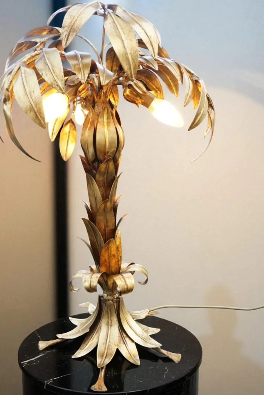 Pamono Hollywood Regency Palm Tree Table Lamp by Hans Kögl, 1980s