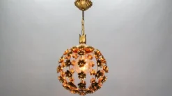 Hot Pamono Hollywood Regency Style Gilt Metal Floral Sphere Pendant Light, Italy, 1970s