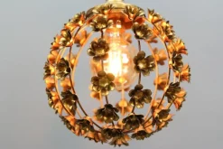Hot Pamono Hollywood Regency Style Gilt Metal Floral Sphere Pendant Light, Italy, 1970s