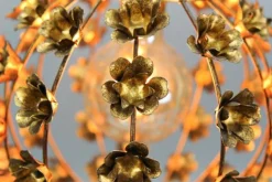 Hot Pamono Hollywood Regency Style Gilt Metal Floral Sphere Pendant Light, Italy, 1970s