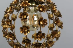 Hot Pamono Hollywood Regency Style Gilt Metal Floral Sphere Pendant Light, Italy, 1970s