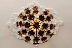 Hot Pamono Hollywood Regency Style Gilt Metal Floral Sphere Pendant Light, Italy, 1970s