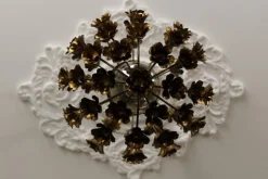 Hot Pamono Hollywood Regency Style Gilt Metal Floral Sphere Pendant Light, Italy, 1970s