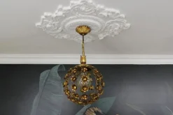 Hot Pamono Hollywood Regency Style Gilt Metal Floral Sphere Pendant Light, Italy, 1970s