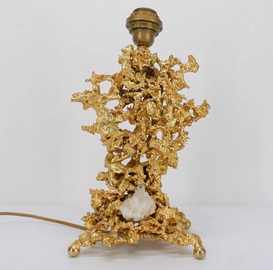 Hot Pamono Hollywood Regency Table Lamp Base in Bronze and Quartz by Claude Victor Boeltz, 1980s
