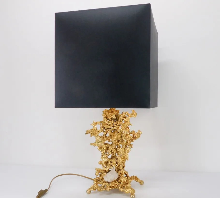 Hot Pamono Hollywood Regency Table Lamp Base in Bronze and Quartz by Claude Victor Boeltz, 1980s