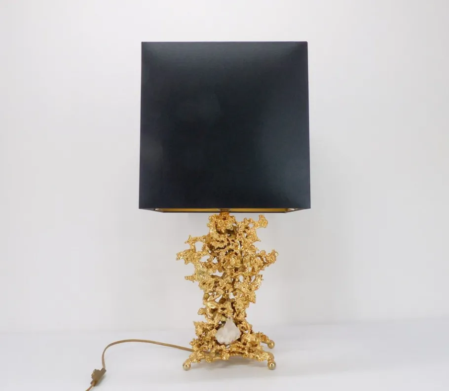 Hot Pamono Hollywood Regency Table Lamp Base in Bronze and Quartz by Claude Victor Boeltz, 1980s