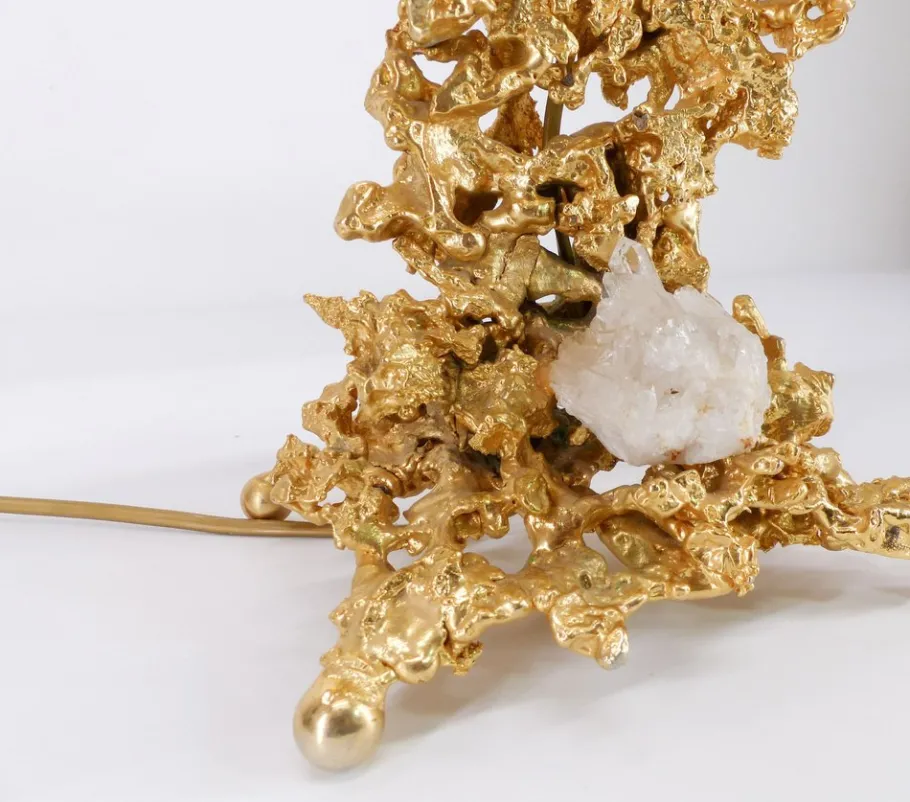 Hot Pamono Hollywood Regency Table Lamp Base in Bronze and Quartz by Claude Victor Boeltz, 1980s