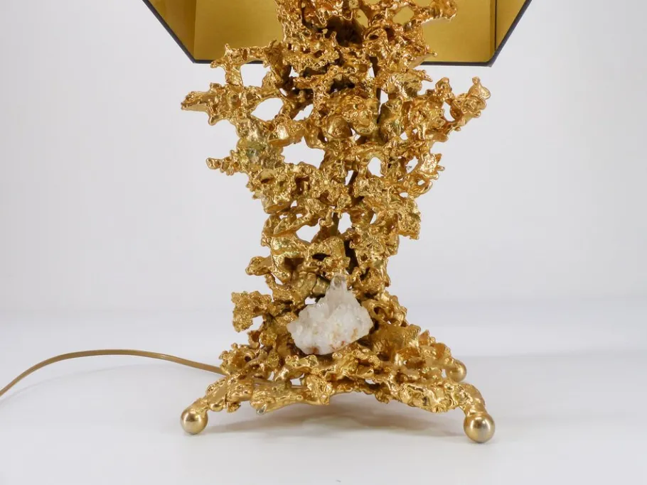Hot Pamono Hollywood Regency Table Lamp Base in Bronze and Quartz by Claude Victor Boeltz, 1980s