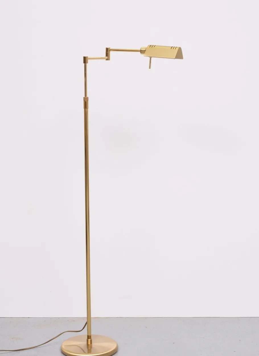 New Pamono Holtkoetter Brass Swing Arm Floor Lamp, Germany, 1980s