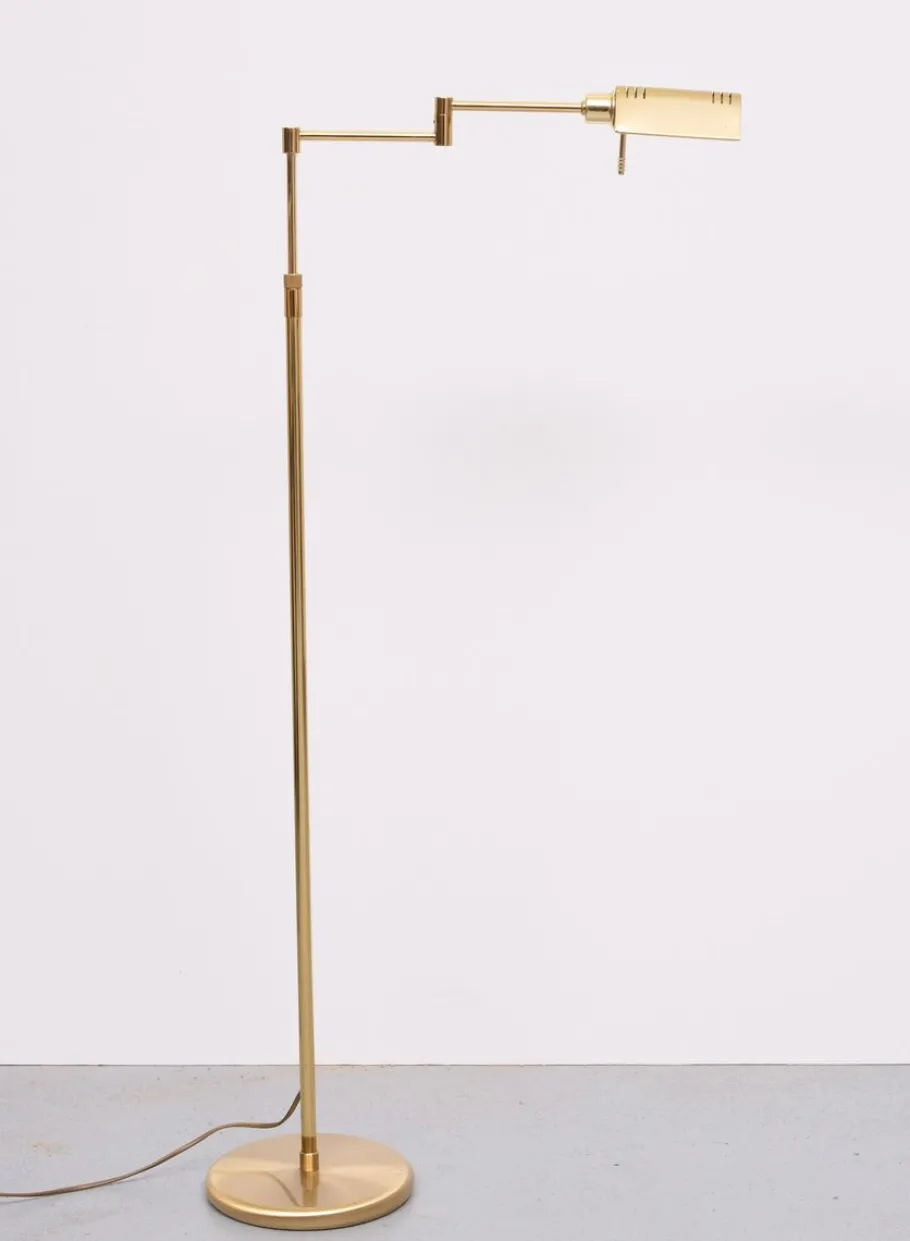 New Pamono Holtkoetter Brass Swing Arm Floor Lamp, Germany, 1980s
