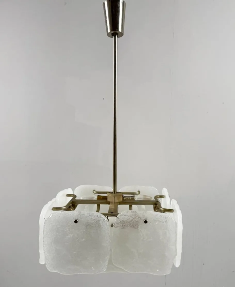 Clearance Pamono Ice Glass Bernstein Ceiling Lamp by J. T. Kalmar for Kalmar Franken, Austria, 1960s